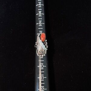 Sterling Silver and Red coral Stone Women's Ring